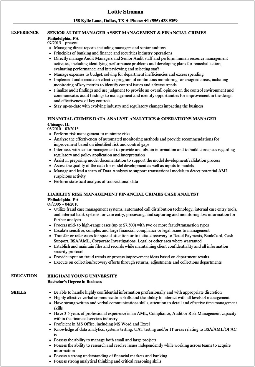 Job Descriptions Finiacial Exploitation Work For Resume