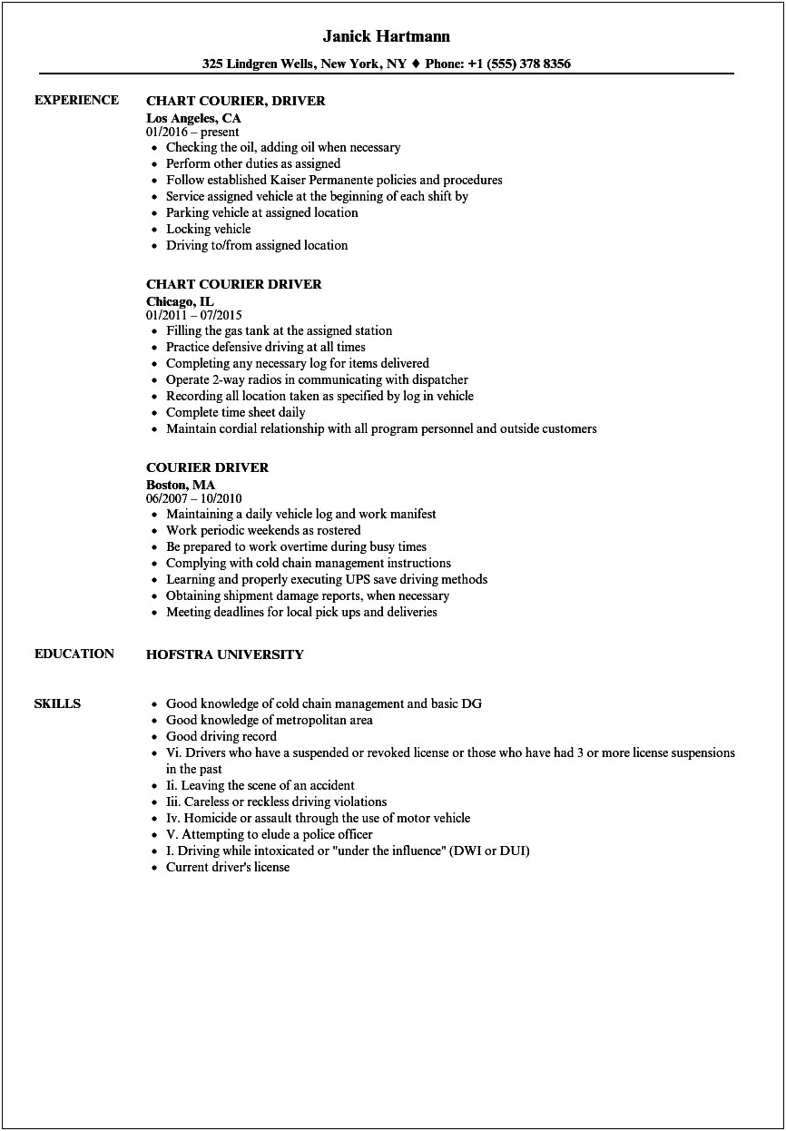 Job Descriptions For Delivery Drivers On A Resume