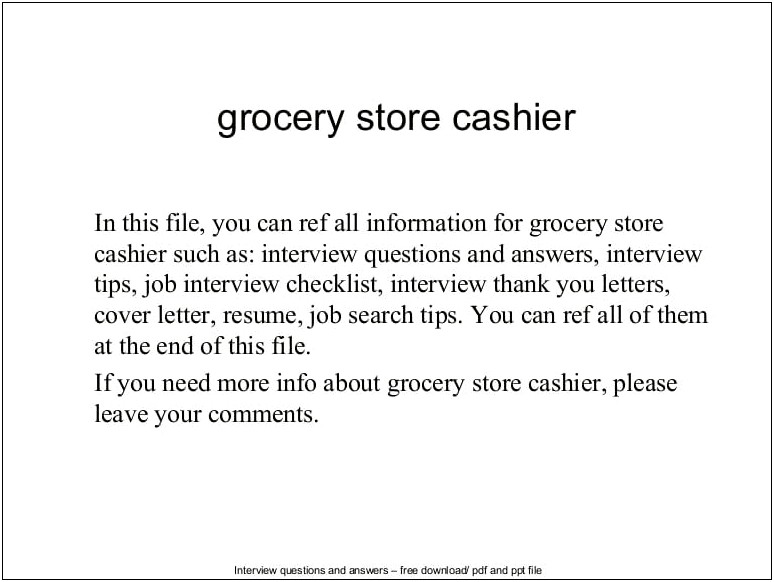 Job Duties Of Grocery Store Cashier For Resume