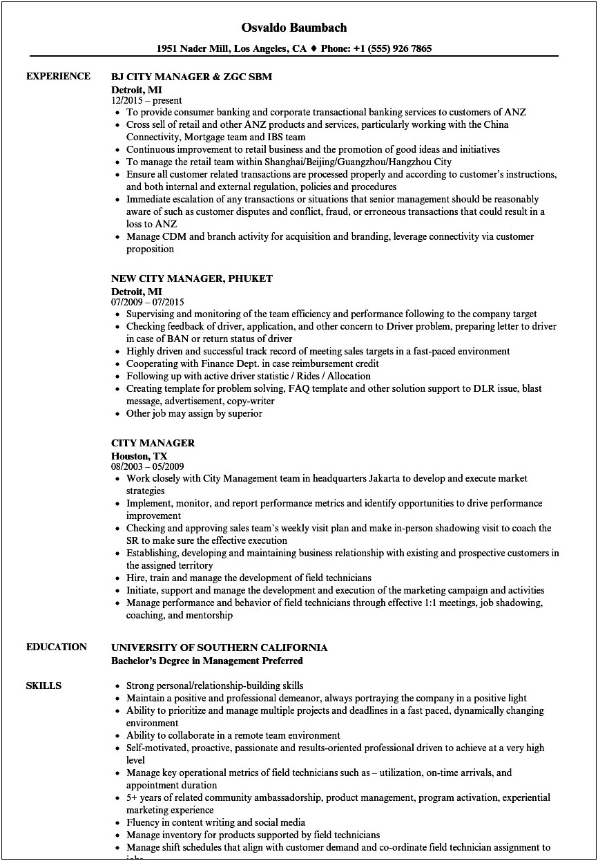 Job In Another City Resume