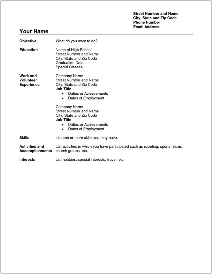 Job Objective For Resume High School Student