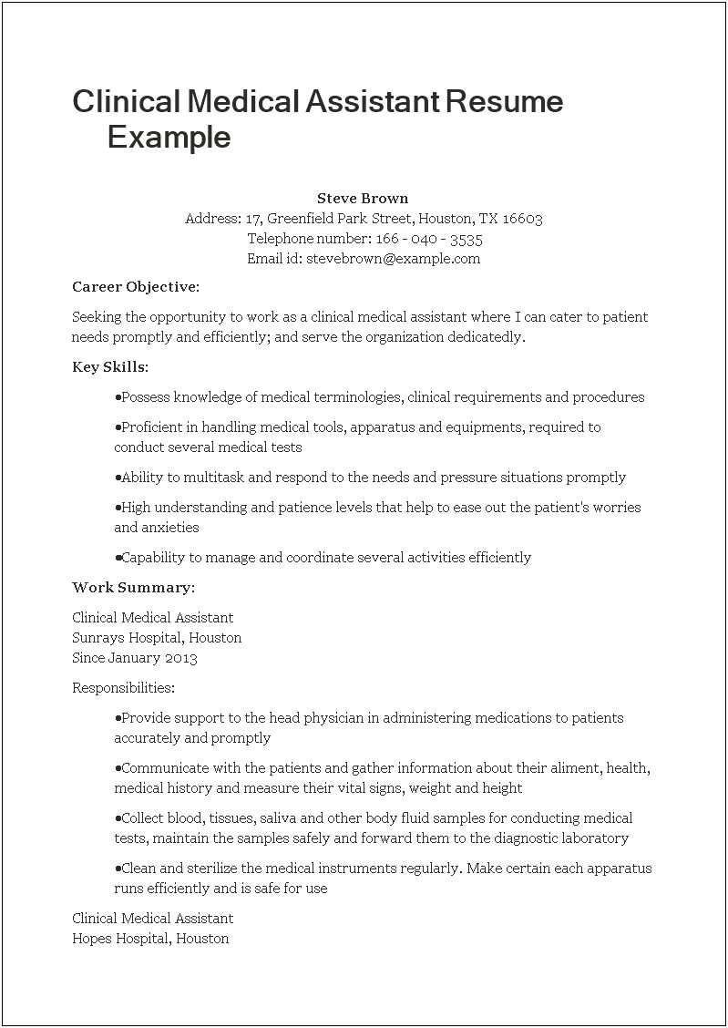 Job Objective For Resume Medical Assistant
