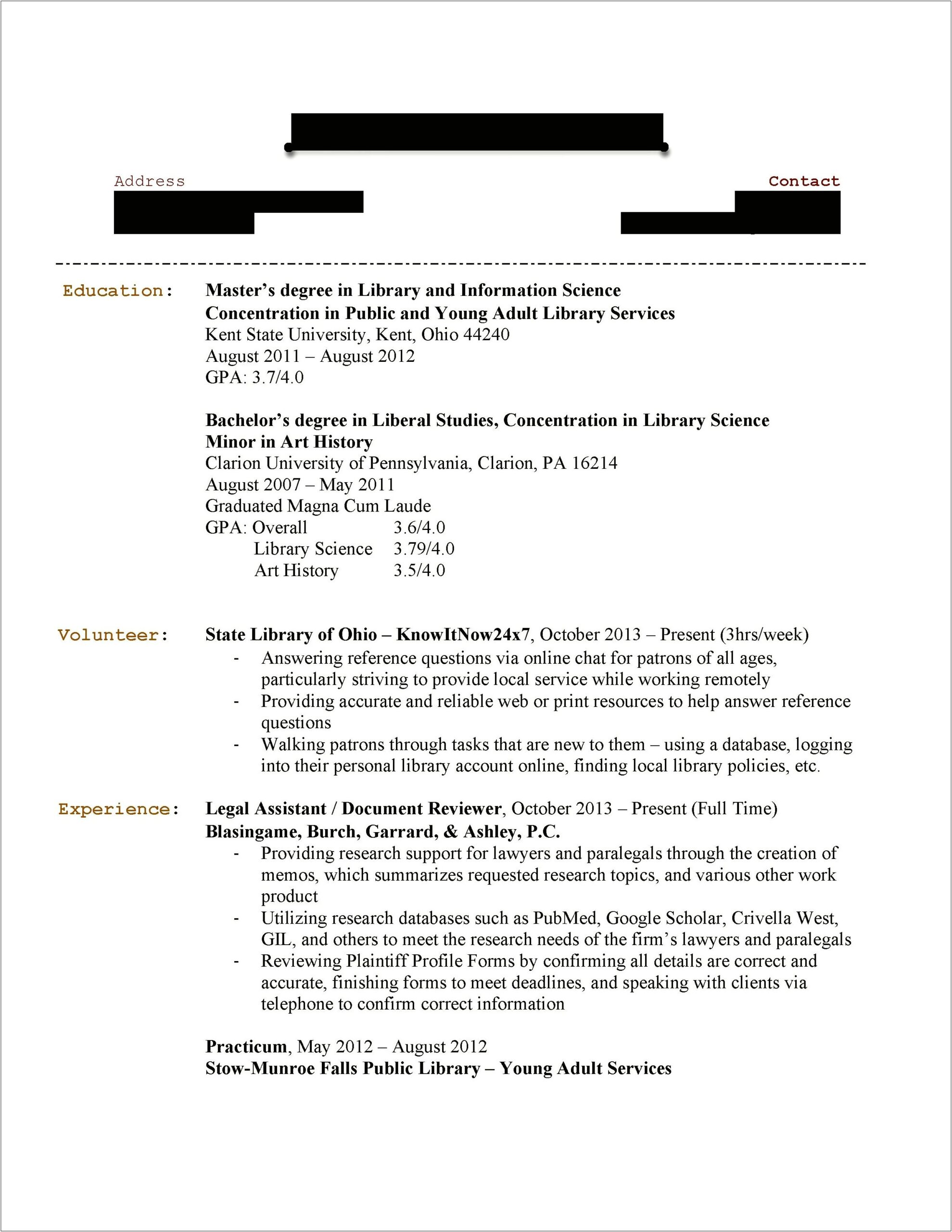 Job Objectives Childrens Library Manager Resume