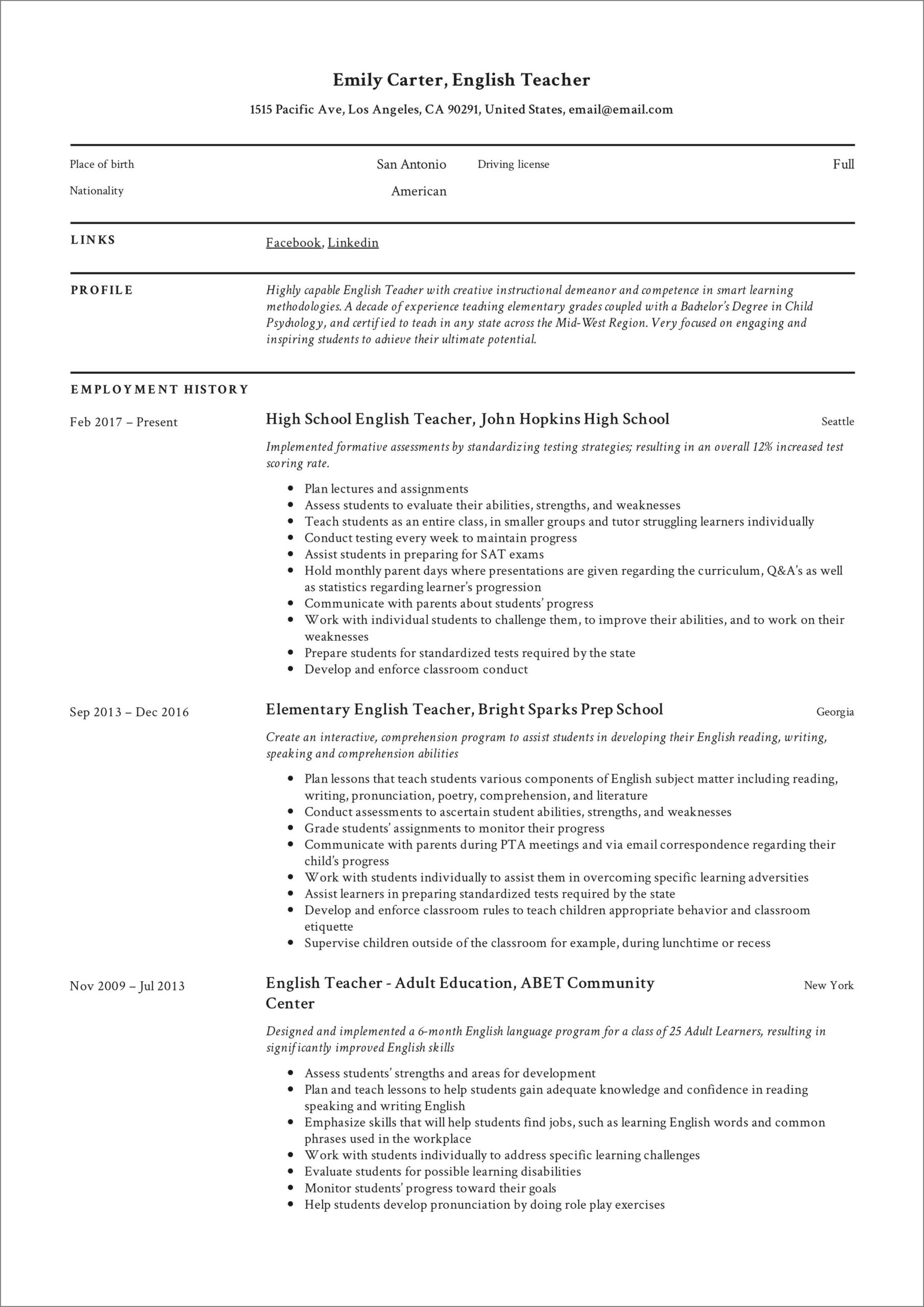 Job Position Not Official Resume