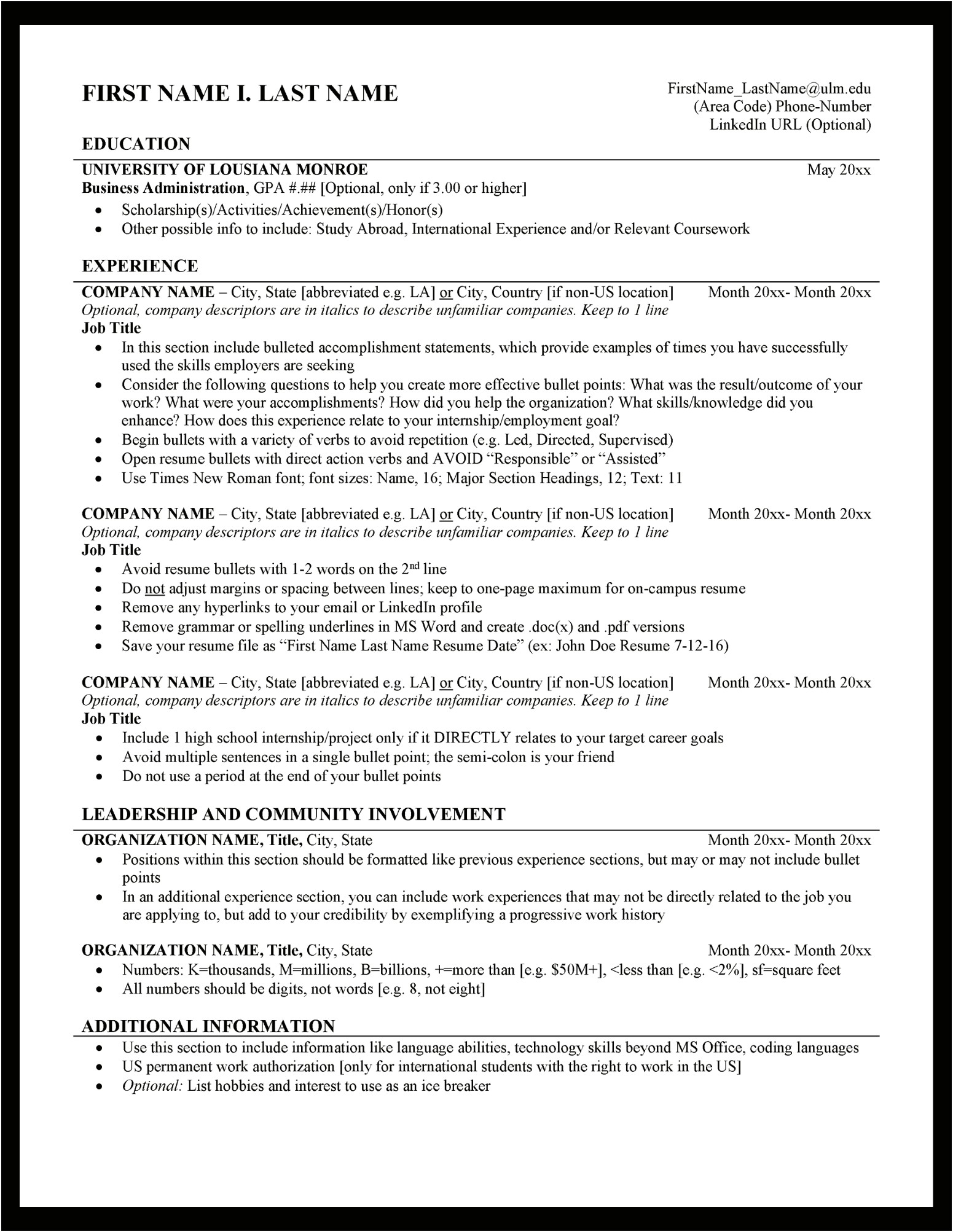 Job Position Titles For Resume