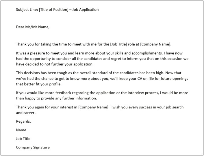Job Rejection Resume Thank You