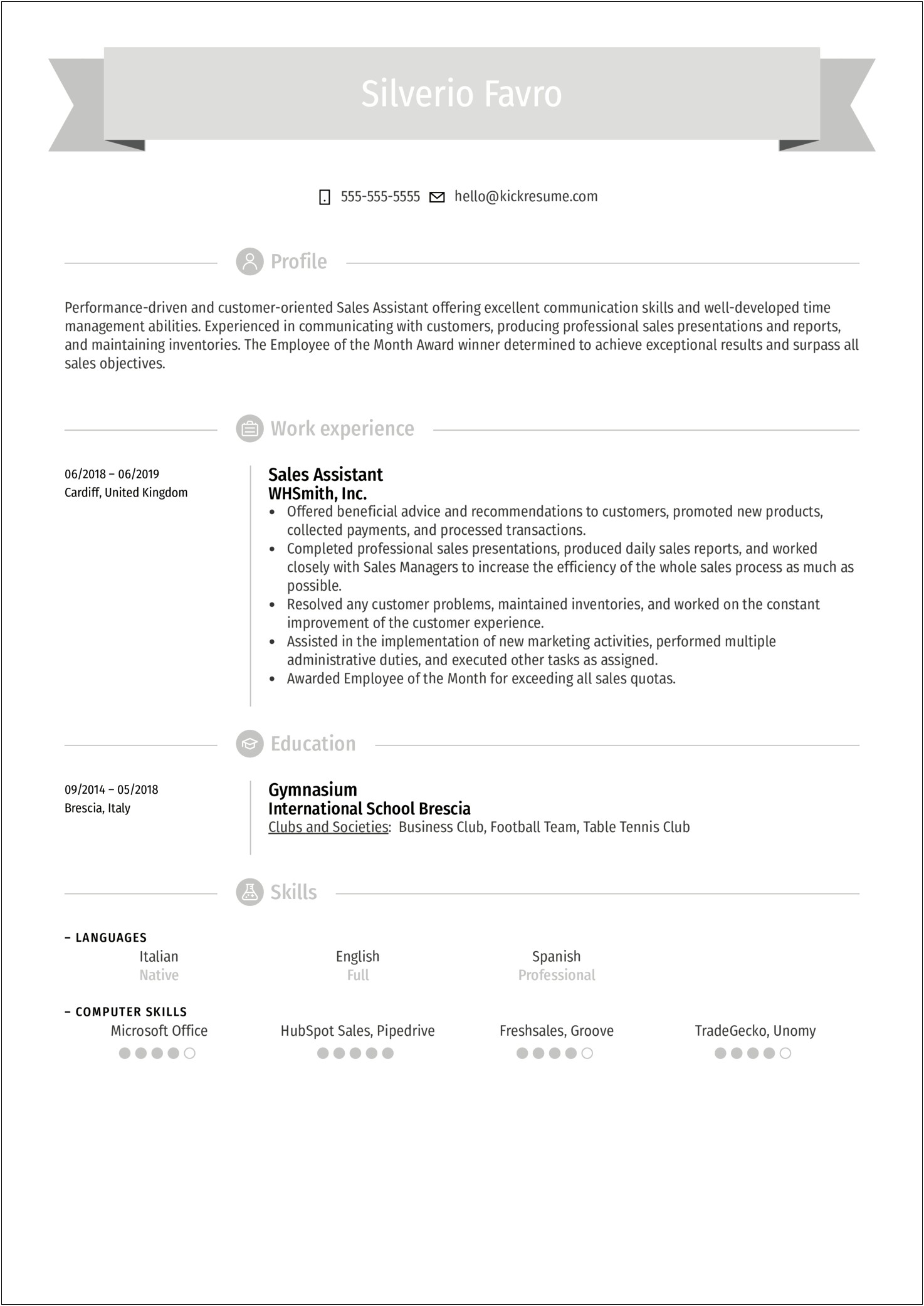 Job Resume Examples Sales Associate