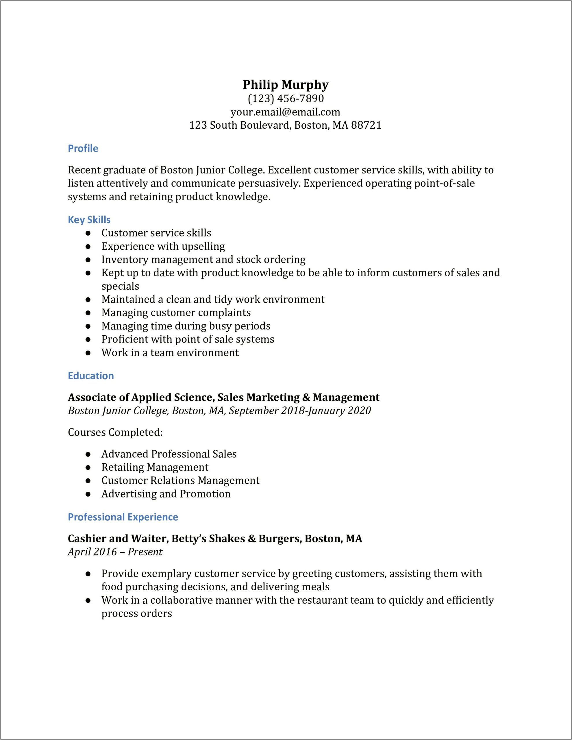Job Resume Examples With No Experience Sales Associate