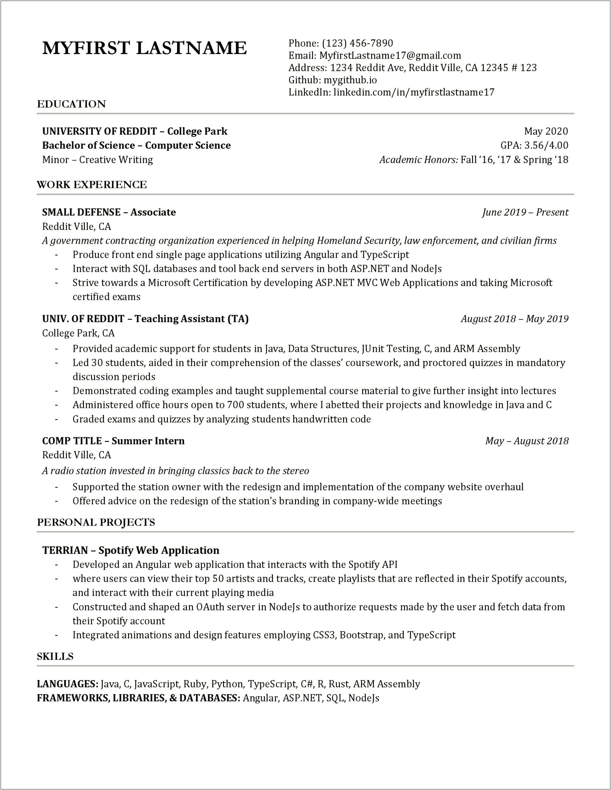 Job Resume Format For College Students Reddit