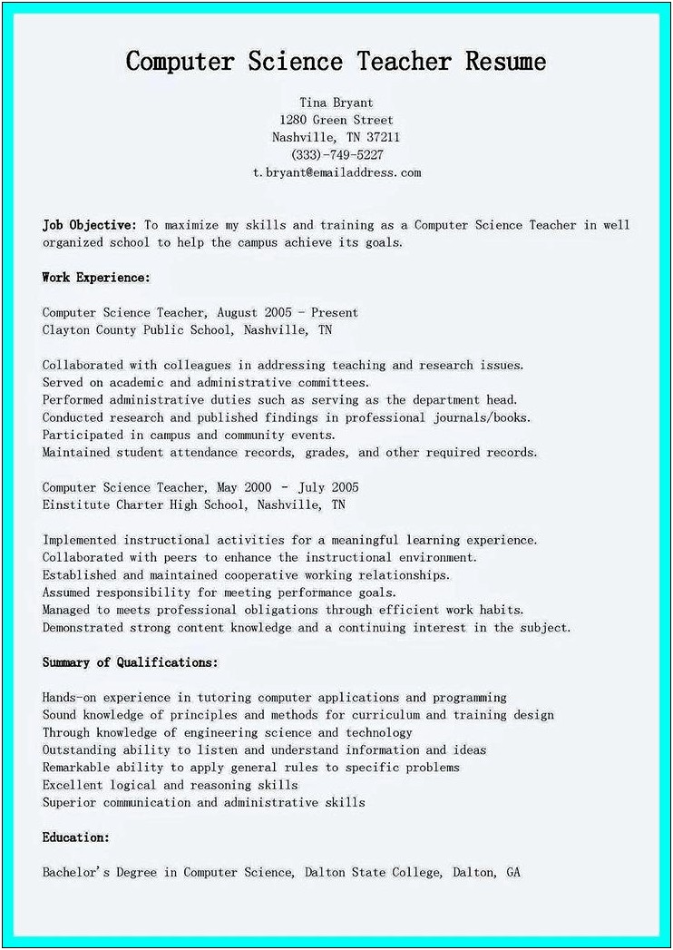 Job Resume Knowledgeable With Computers