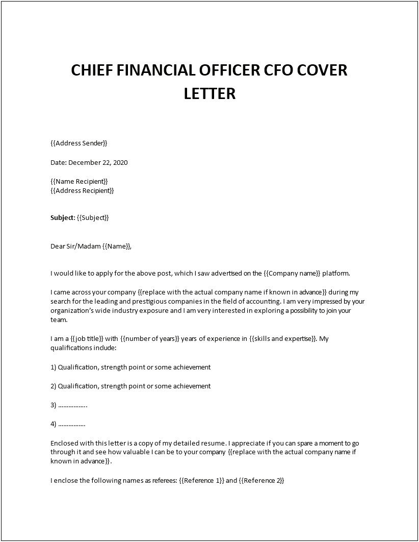 Job Skills For Chief Financial Officer On Resume