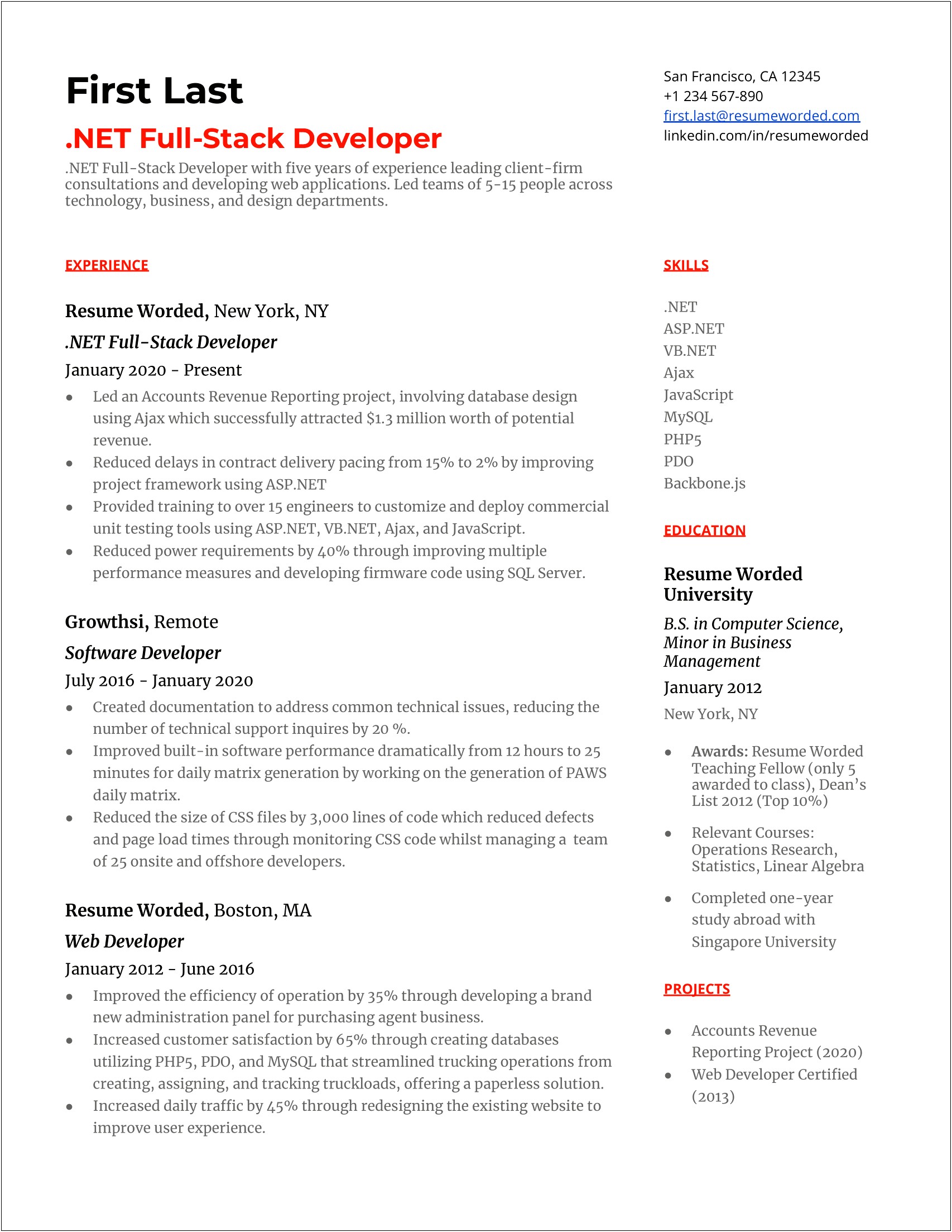 Job Skills List For Resume Website