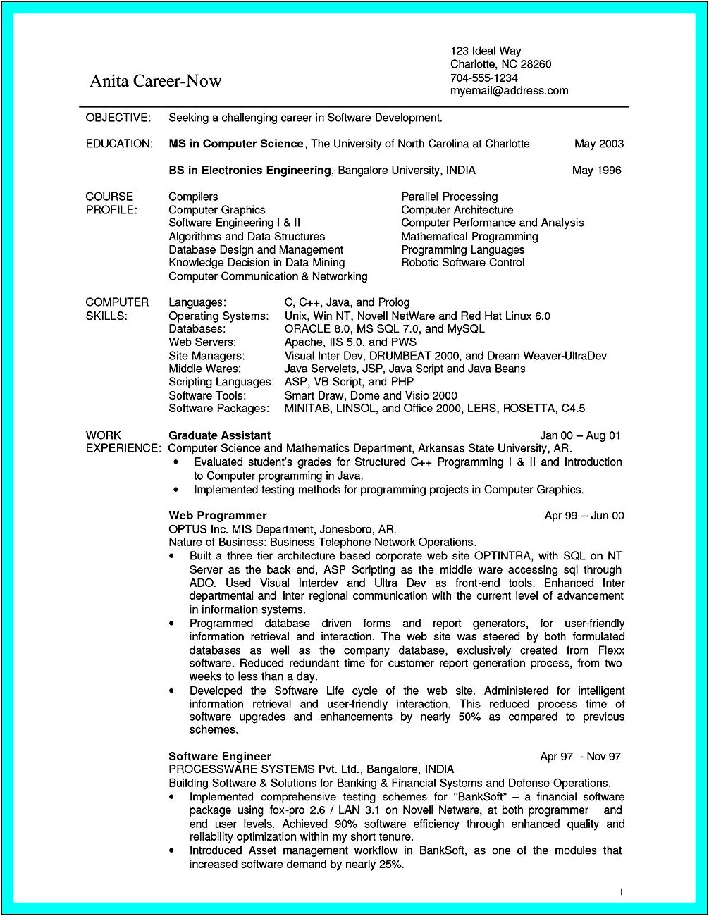 Job Title Computer Science In Resume