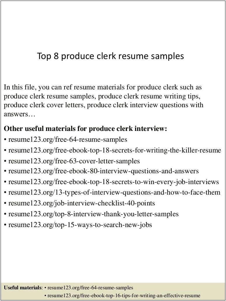 Jobheroproduce Clerk Resume Samples Jobhero