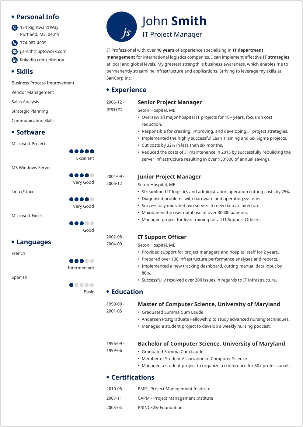 John Smith It Project Manager Resume