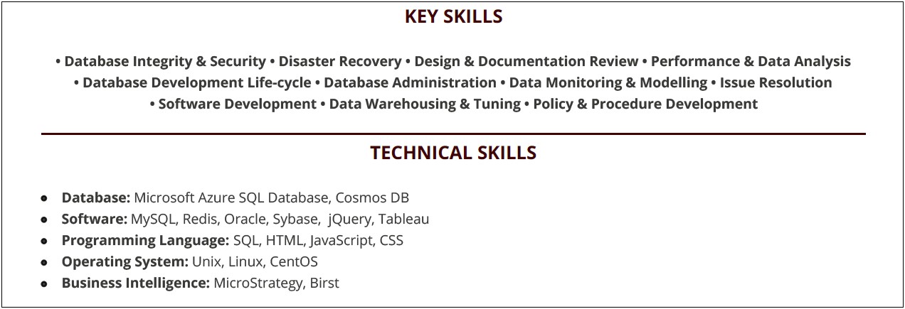 Junior Database Administrator Resume Sample