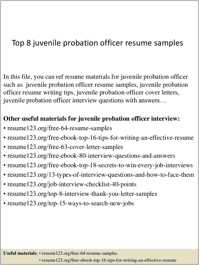 Juvenile Probation Officer Resume Objective