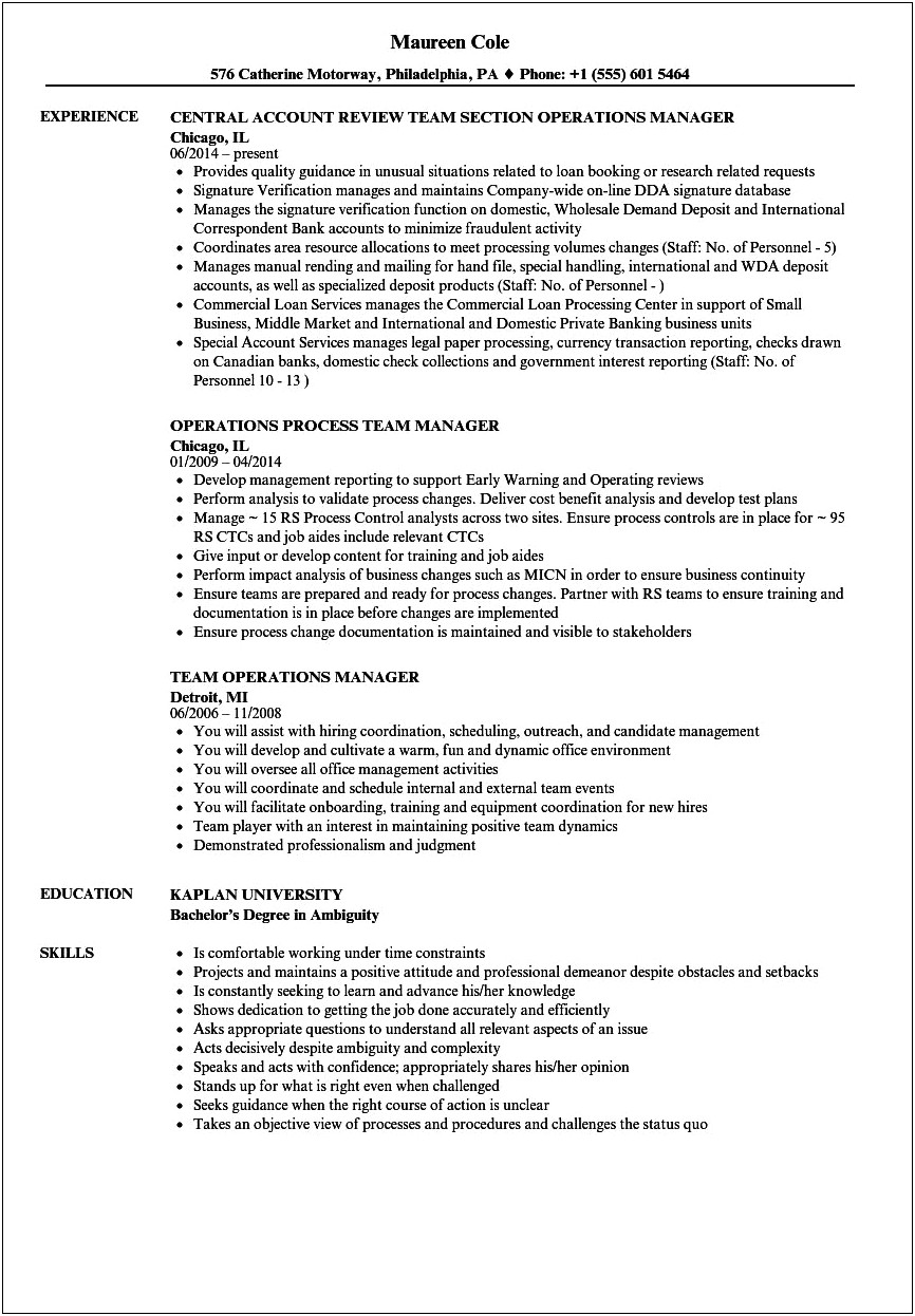 Kaplan Professional Education Operational Excellence Manager Resume