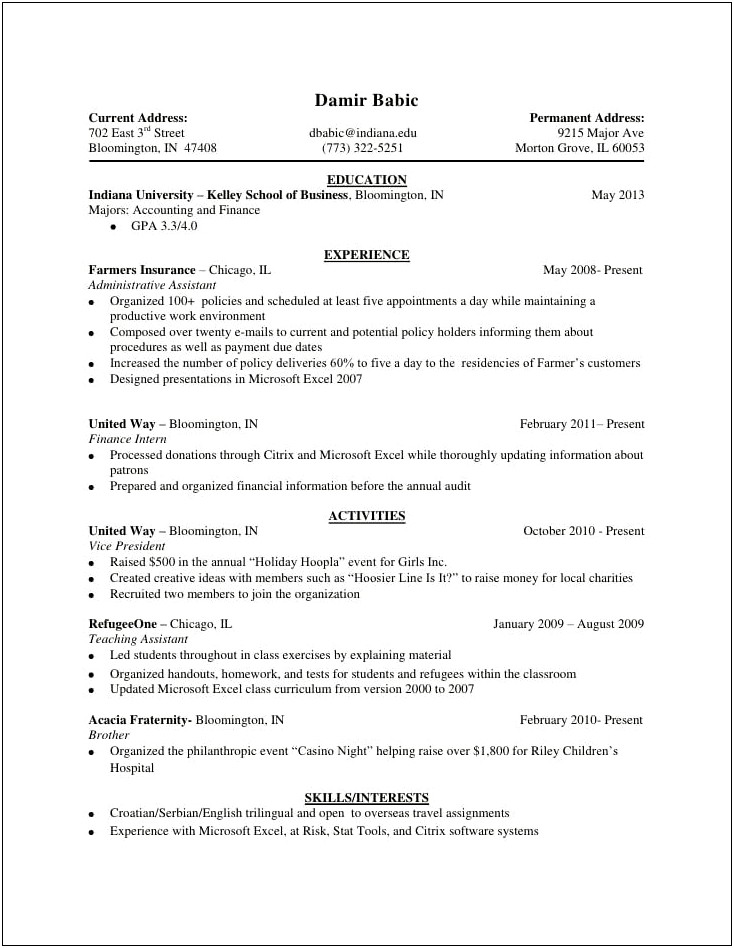 Kelly School Of Business Resume Template