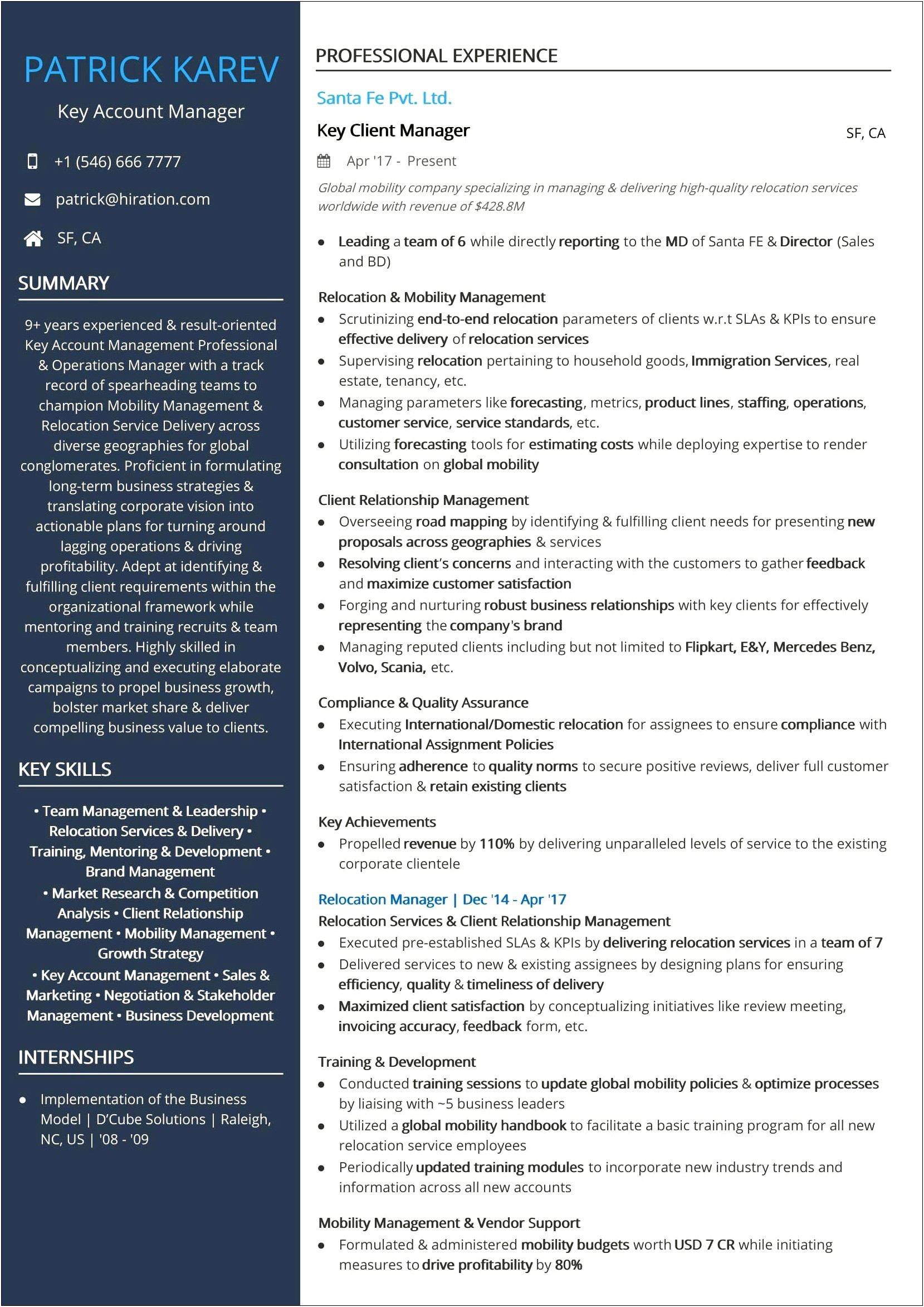 Key Account Manager Objective Resume