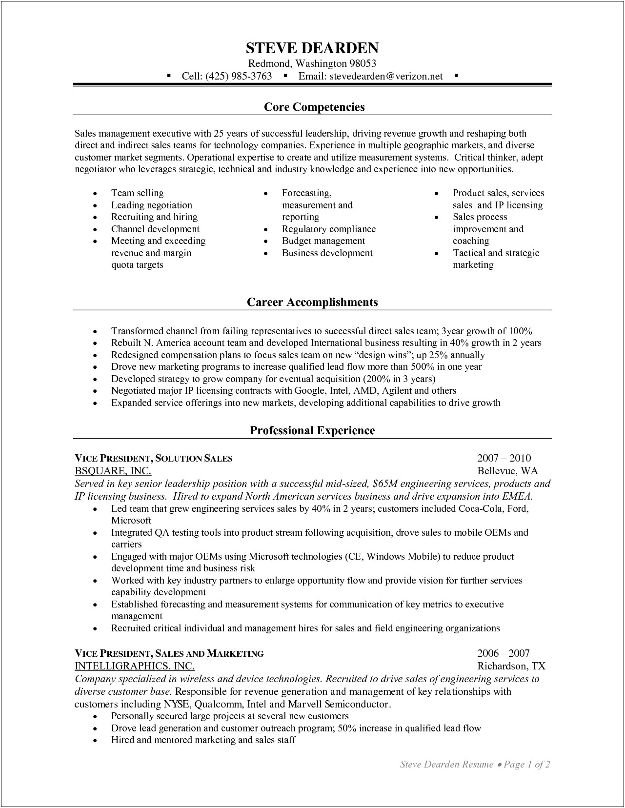 Key Areas Of Expertise Resume Example