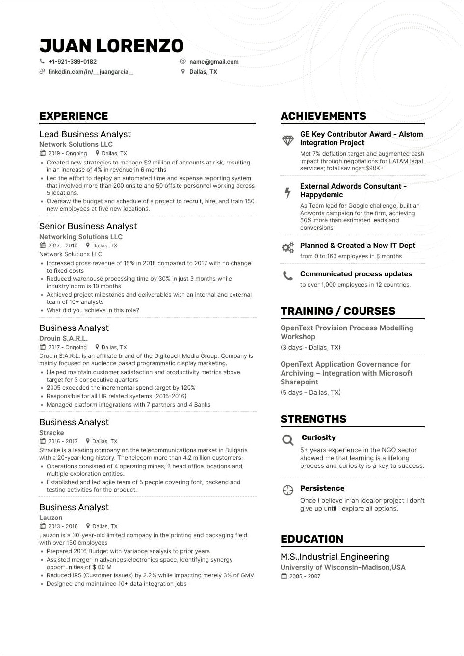 Key Skills Business Analyst Resume