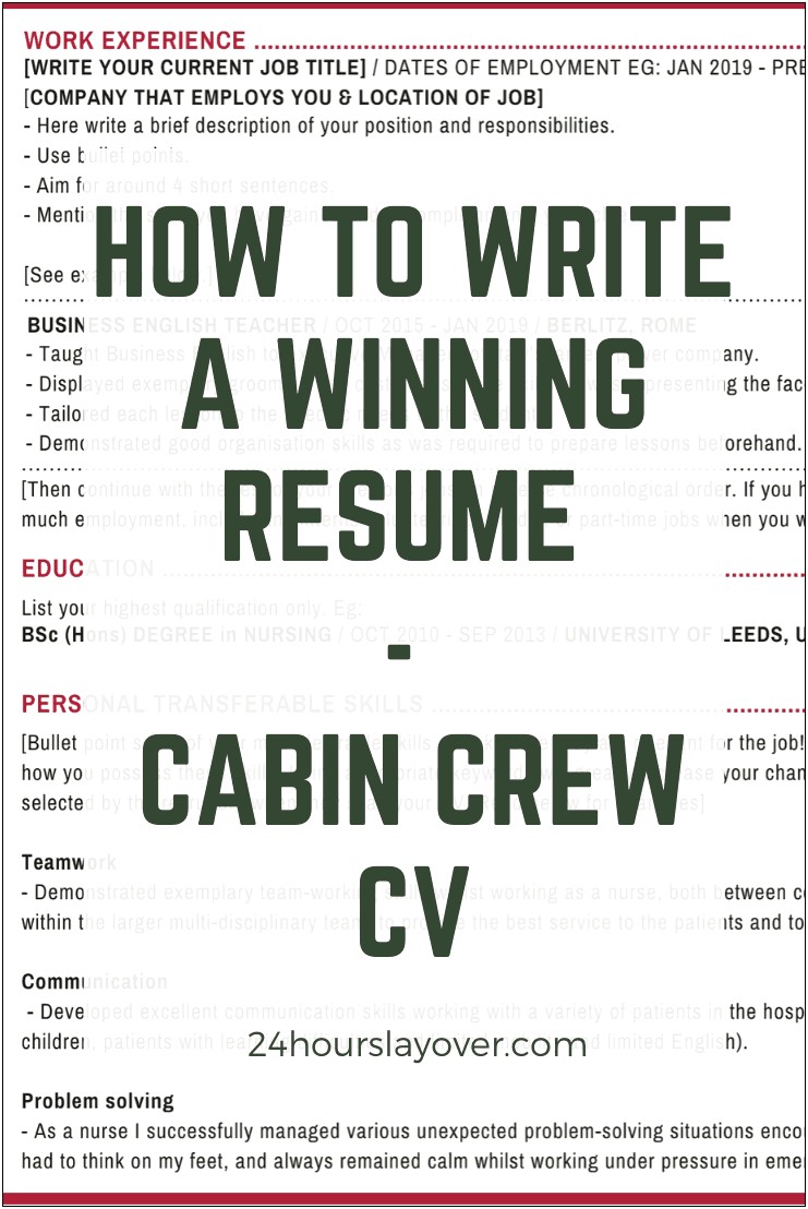 Key Skills For Cabin Crew Resume