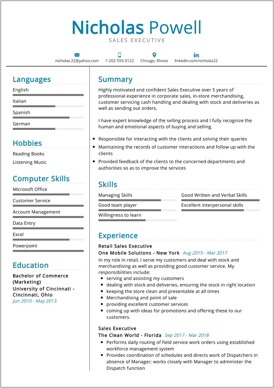 Key Skills For Sales Manager Resume