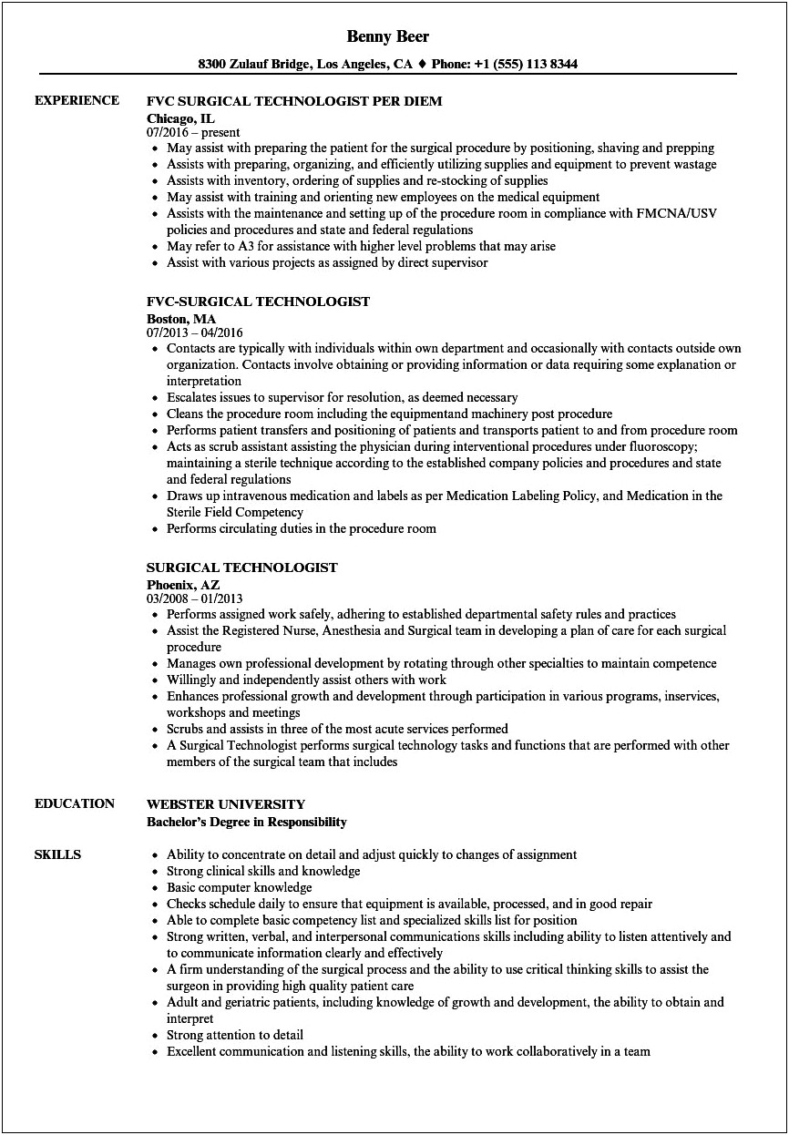 Key Words For Surgical Technology Resume