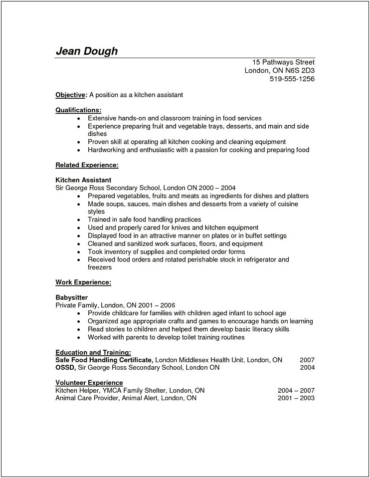 Kitchen Helper Job Description Resume