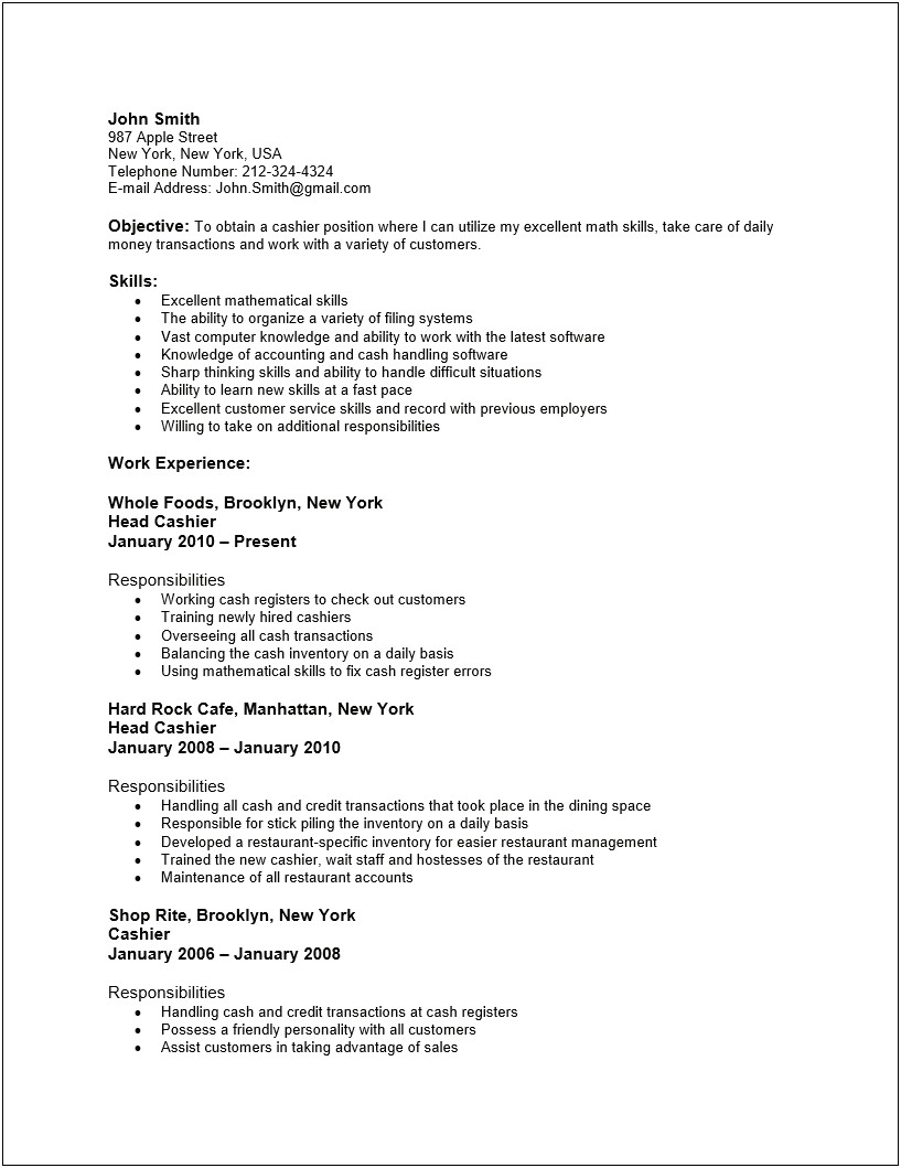 Kroger Cashier Job Description Resume