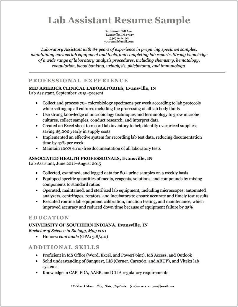 Lab Admin Assistant Job Description Resume