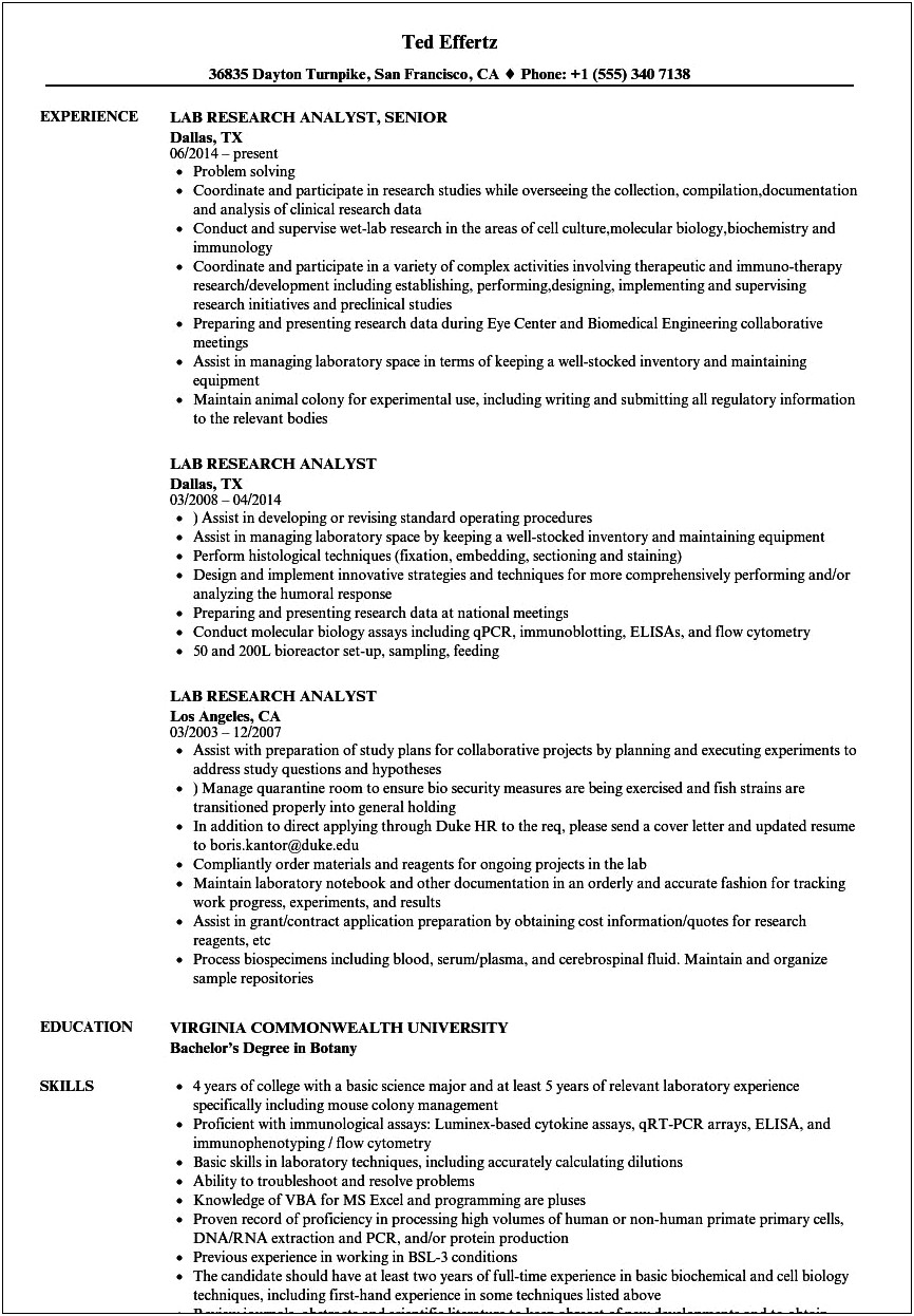 Lab Skills To Include In Resume