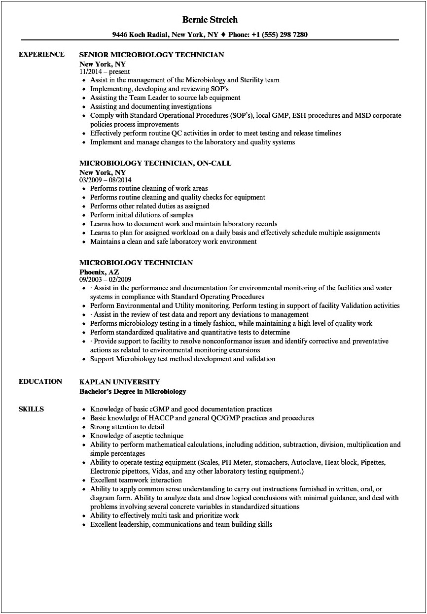 Lab Technician Resume Format Free Download