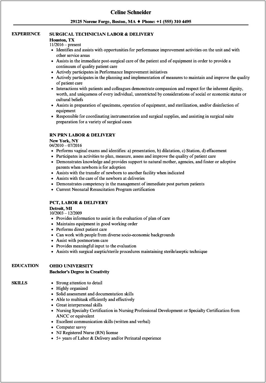 Labor And Delivery Rn Resume Sample