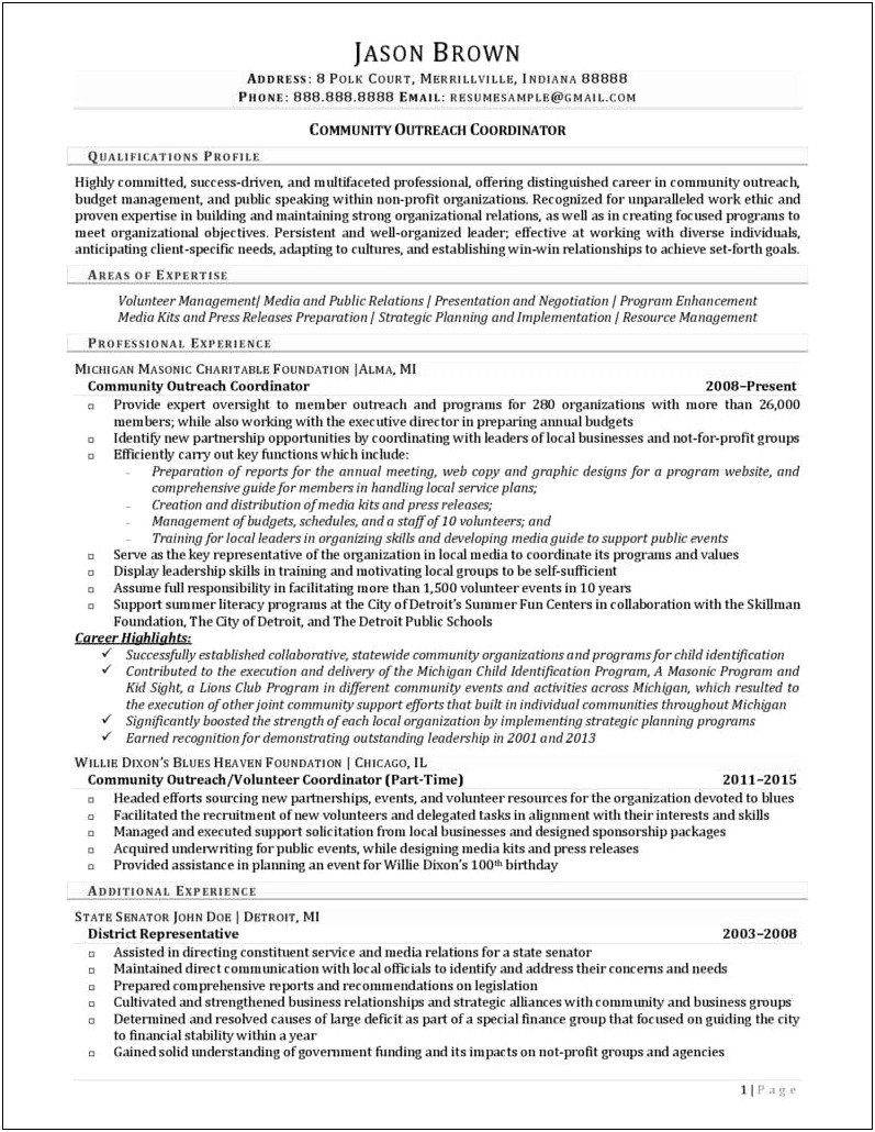 Land Trust Community Outreach Manager Resume