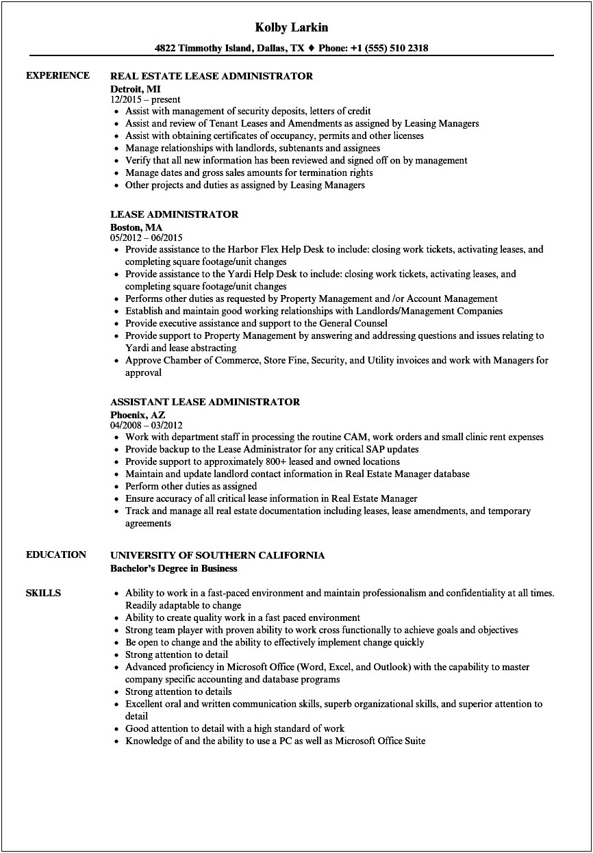 Landlord Job Description For Resume