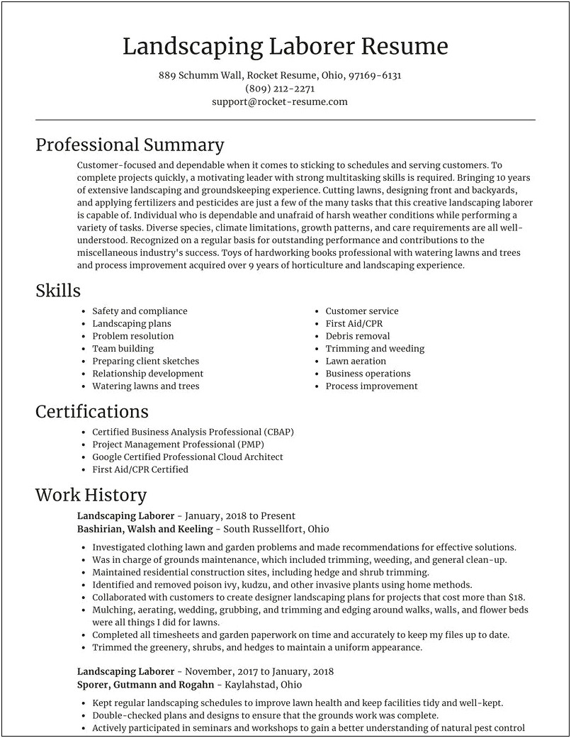 Landscape Laborer Job Description For Resume