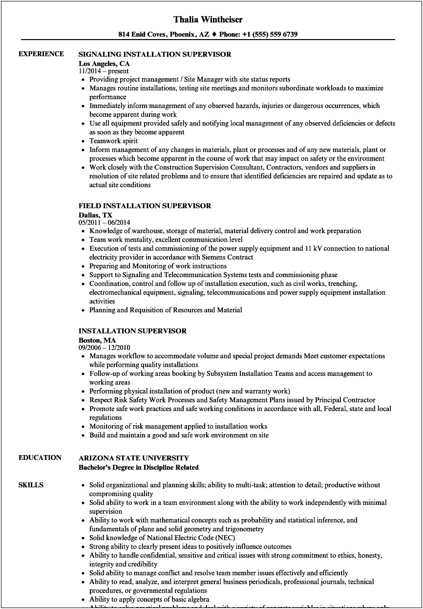 Landscape Supervisor Job Description Resume