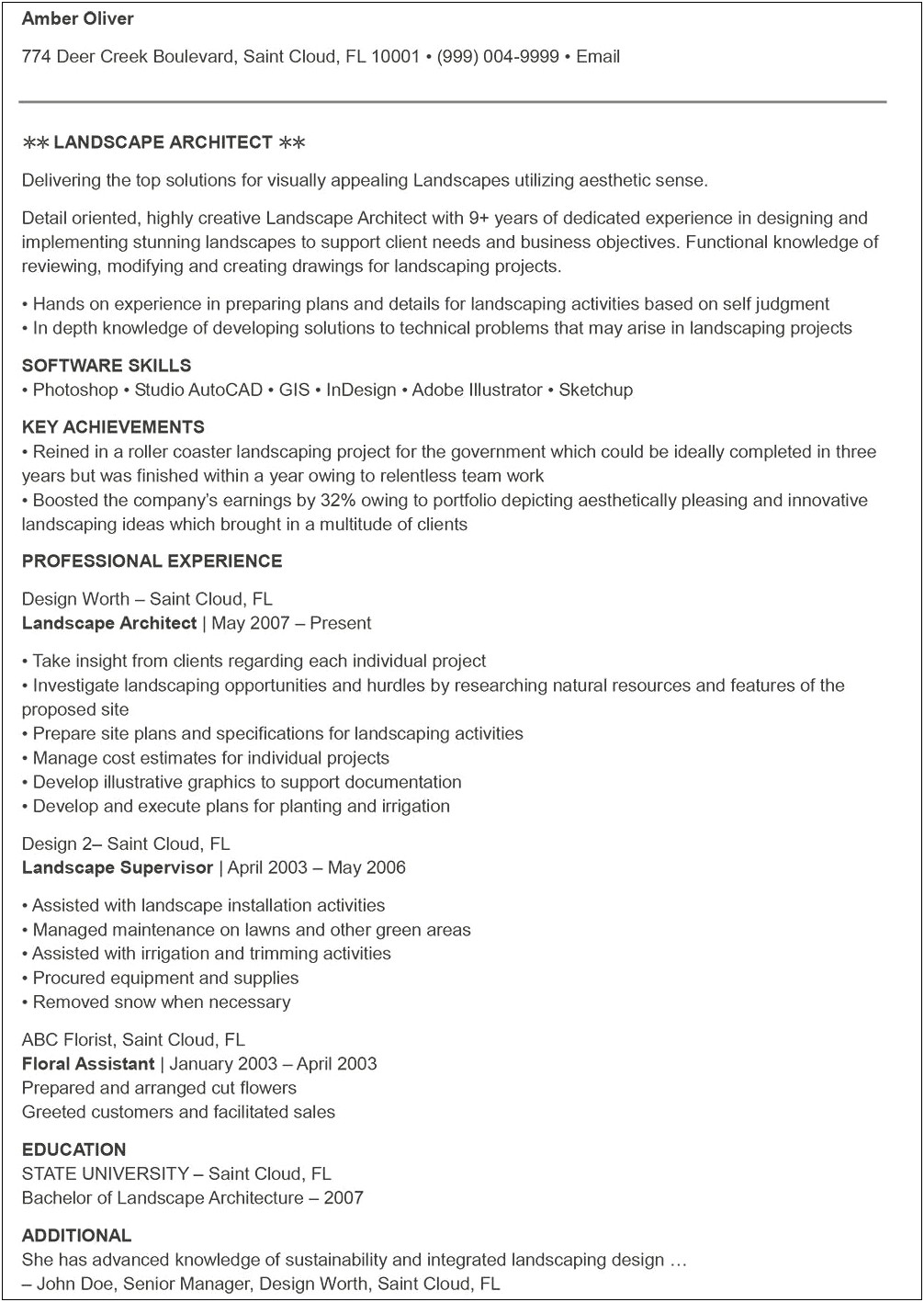 Landscaping Job Work Experience Resume