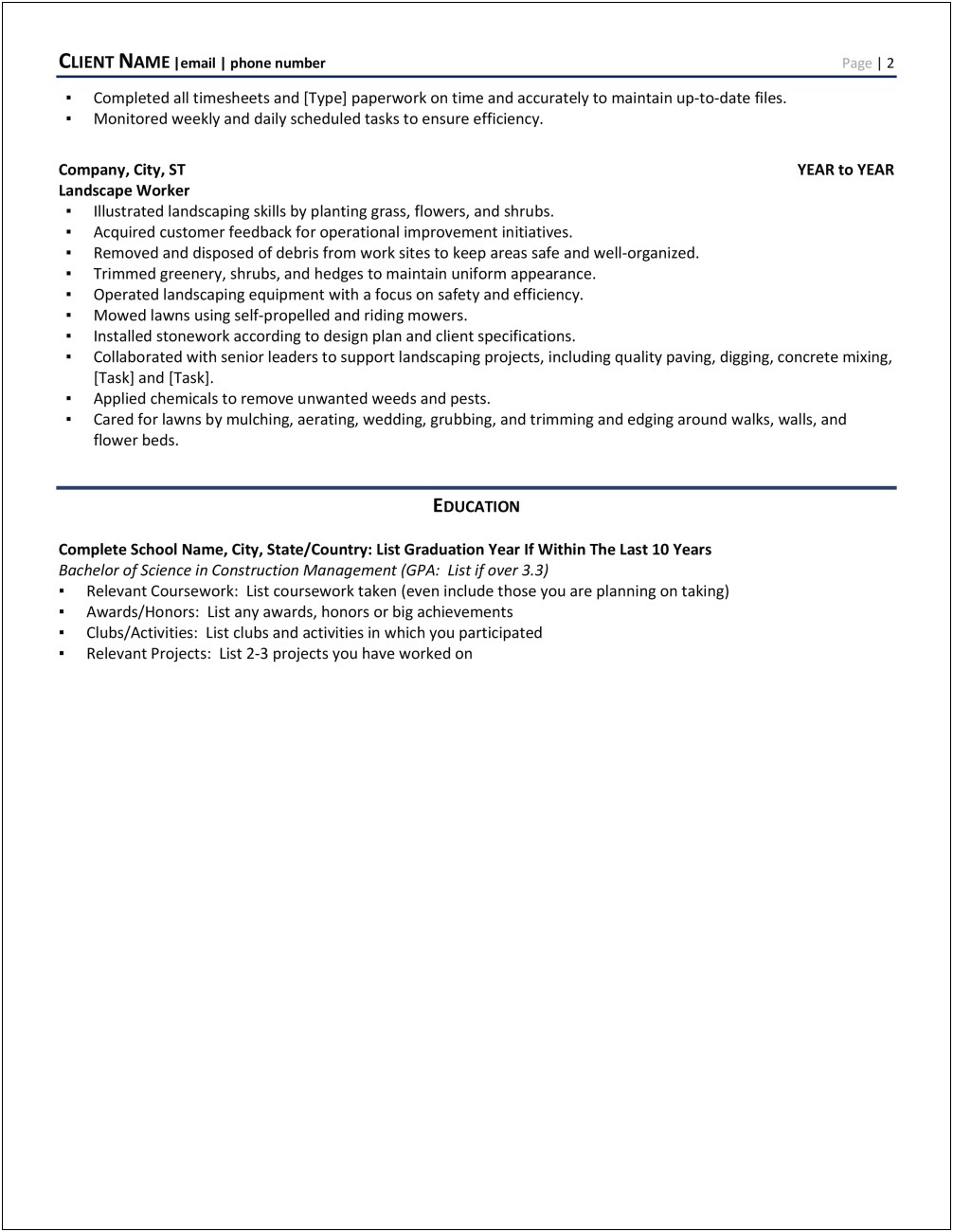Landscaping Resume Sample No Experience