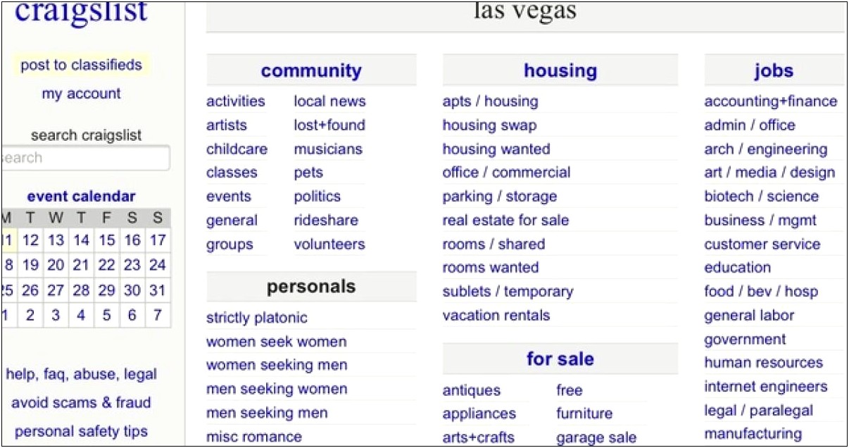 Las Vegas Craigslist Jobs Resumes