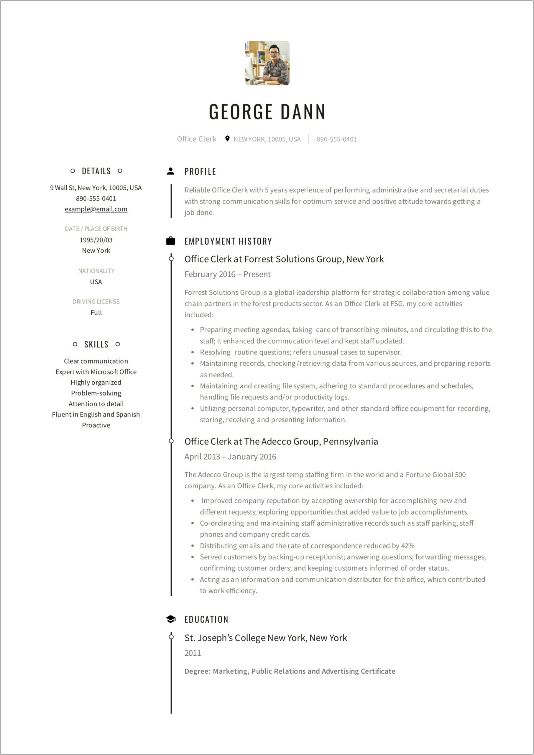 Law Clerk Resume Summary Sample
