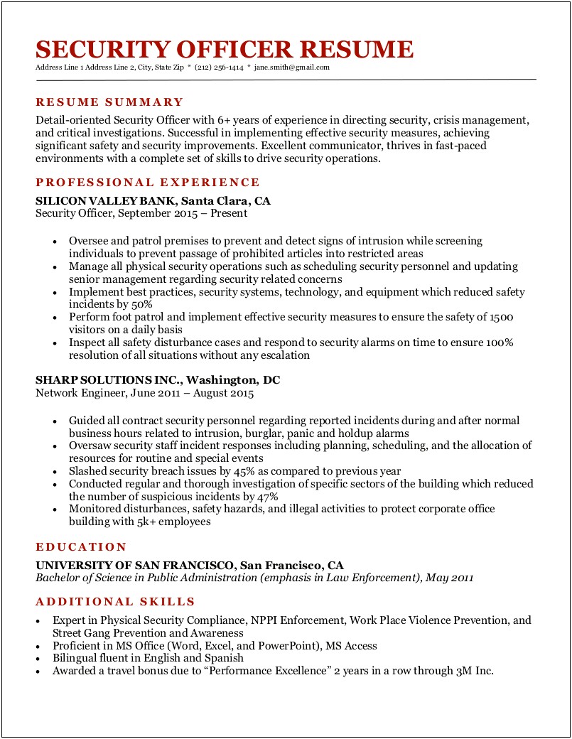 Law Enforcement Job Description Resume