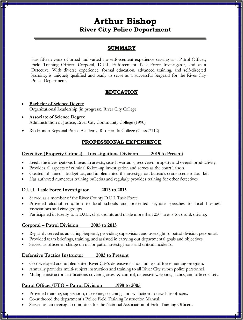 Law Enforcement Officer Resume Examples