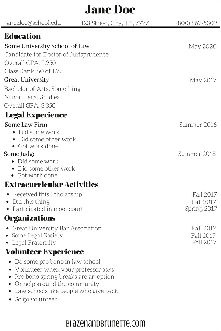 Law School Admission Resume Example