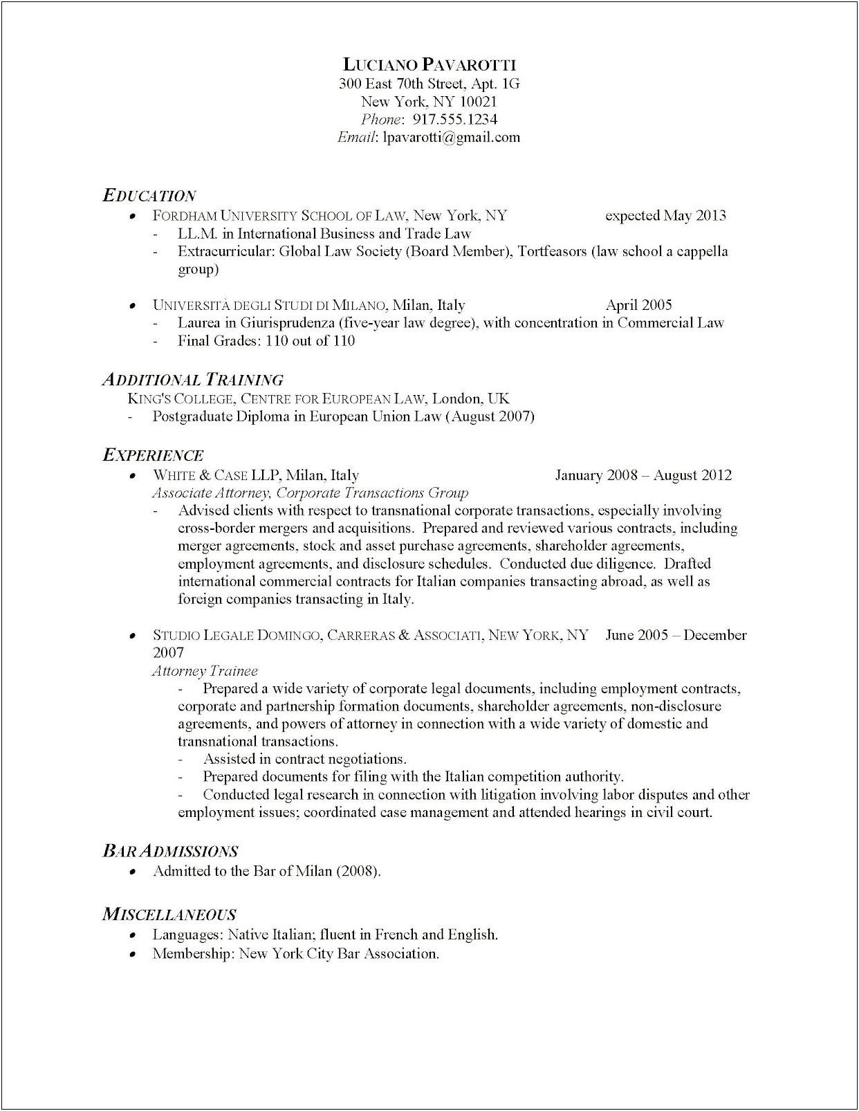 Law School Admission Resume Examples