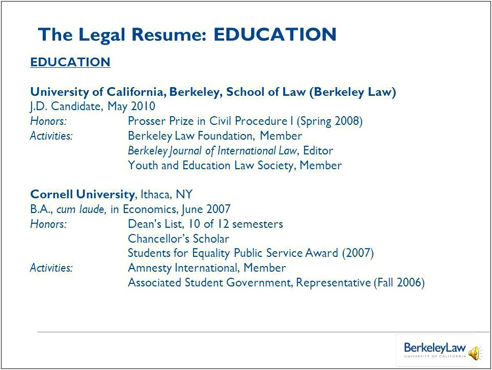 Law School Resume Dean's List