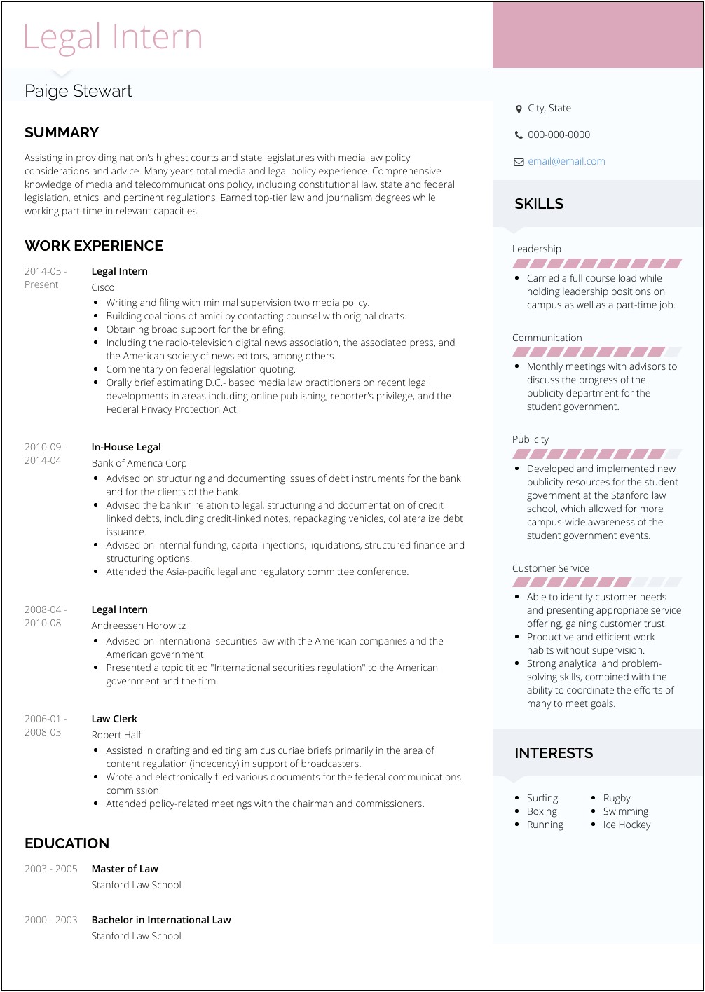 Law School Resume Objective Examples