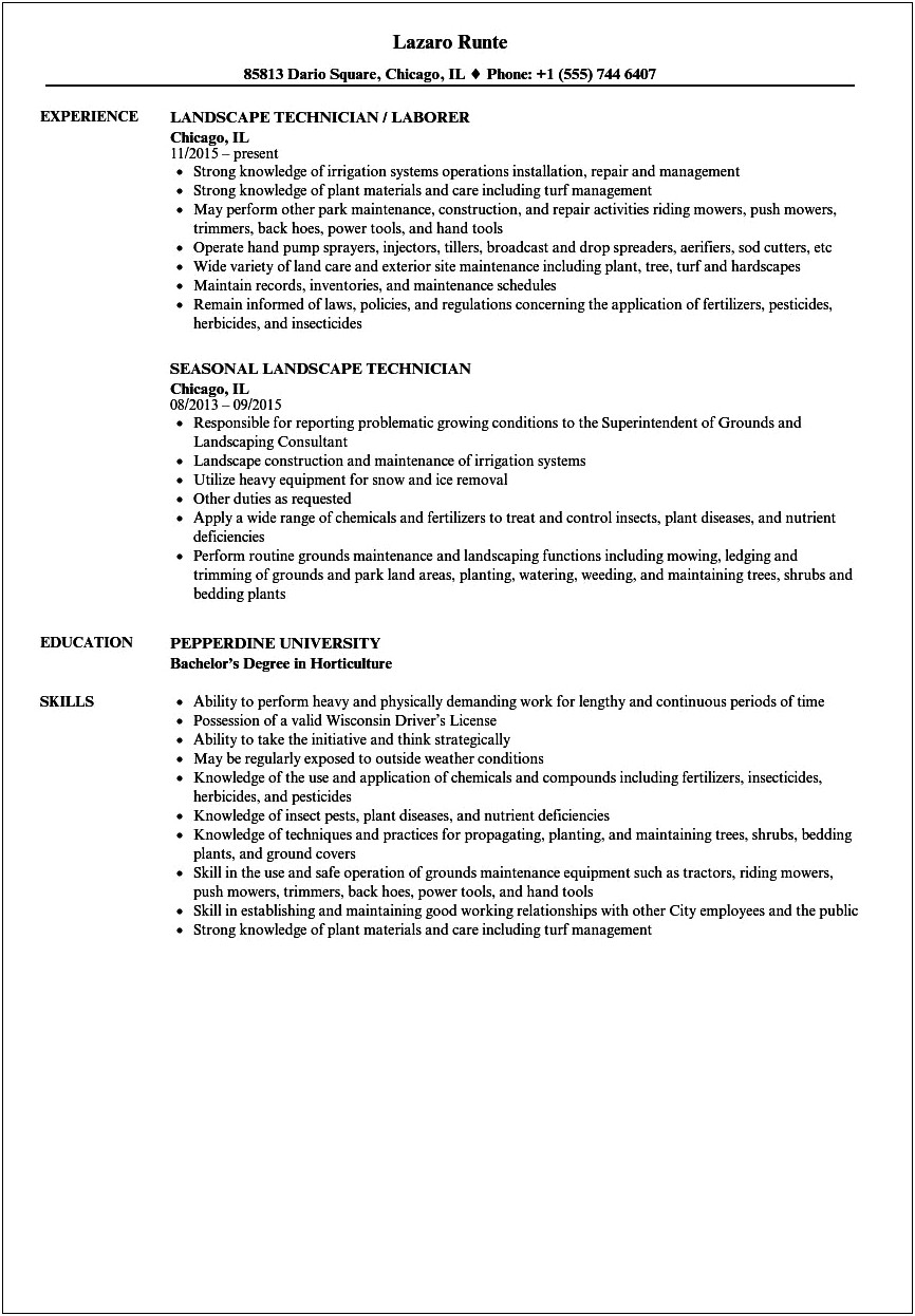 Lawn Care Technician Resume Examples
